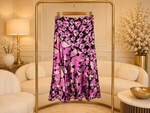 Kate Spade Wallflower Satin Floral Skirt Size 10 NWT Pink Black Asymmetrical
